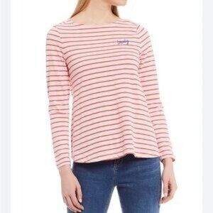Joules Red White Striped Nautical V Neck Top 10 Classic Travel Casual Money Prep